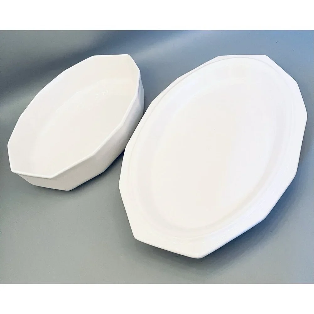 Set of 2 Vintage USA Heritage White Dishes- Serving Platter & Baker Pfaltzgraff